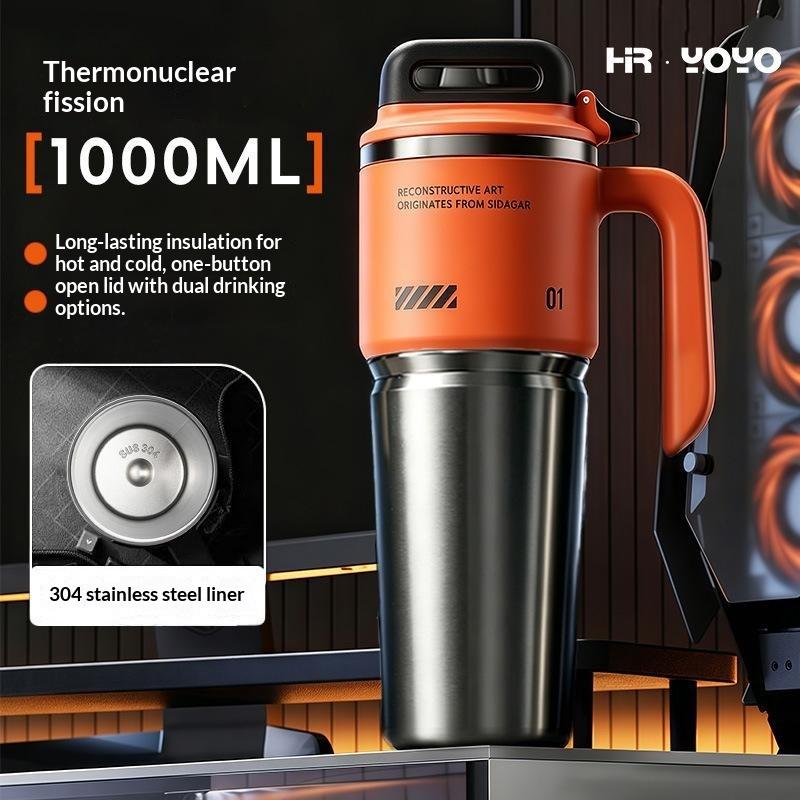 Stainless Steel Car Tumbler 1000Ml Double Drink Insulated Water Bottle With Handle For Driving Camping Outdoor Daily Use