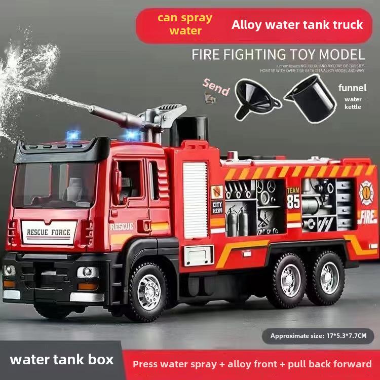 Firefighting Simulation Model: Alloy Fire Truck with Ladder, Water Tanker, Light, Music, and Pull-Back Action.