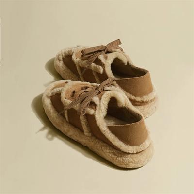 Scarpe basse in pelliccia sintetica 2024 da donna 2024 nuove scarpe invernali casual calde con lacci versatili scarpe a fagiolo stivali da neve in velluto stile retrò