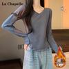 La Chapelle Damen Verdicktes V-Ausschnitt Langarm Figurbetontes Thermoshirt