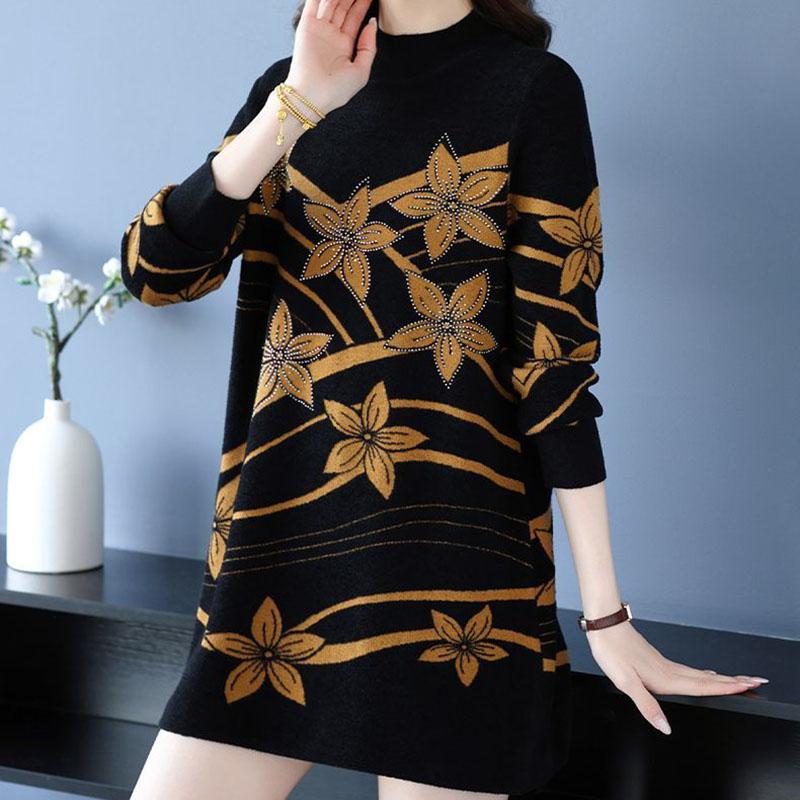 Sweter Damski Jesień Zima Pogrubiony Pulower Ciepły Dzianinowy Elastyczny Długi Rękaw Oversize Jumper Top