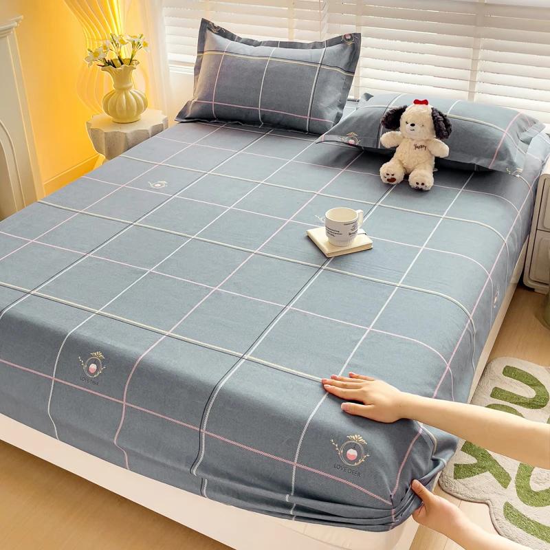 Queen Yatak Çarşaf Takımları Pembe Fiyonk Baskılı Fitted Yatak Çarşafı Kızlar için Tek Çarşaf King Boy Yatak Çarşafları Lastikli