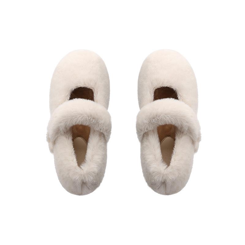 

Women s Slip-On Fairy-Style Velvet Warm Furry Flats: Autumn/Winter, One-Strap, Round Toe, Bean-Shaped 43 брудно-білий