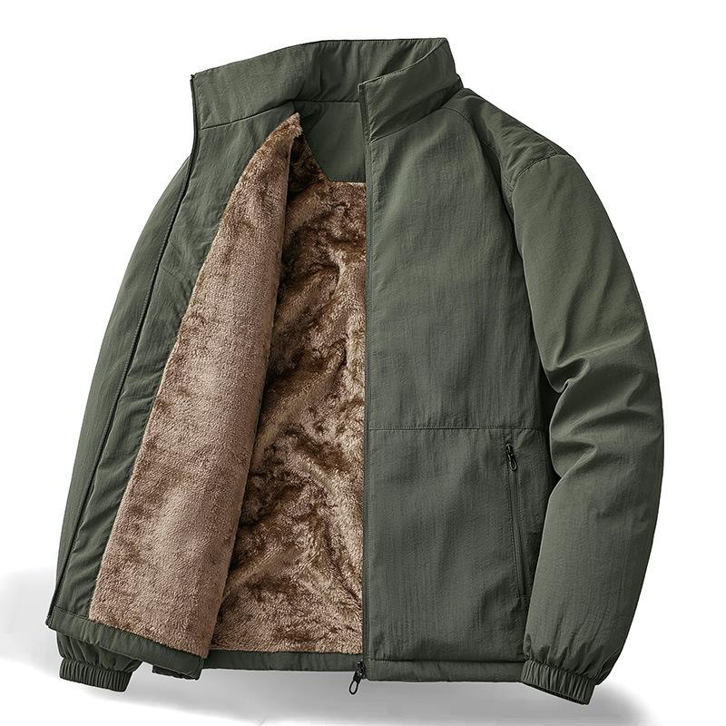 Autumn and Winter Nylon Fleece Jacket Medium-green Urban Men's Business Jacket Executive Thickened Windproof Top
