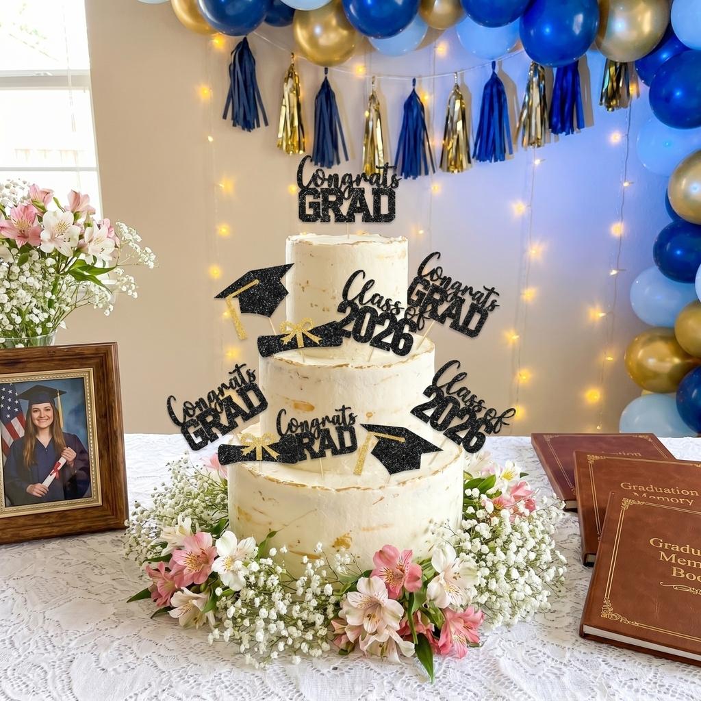 16PCS Graduation Party Decoration And Arrangement: Tassel Cake And Signage