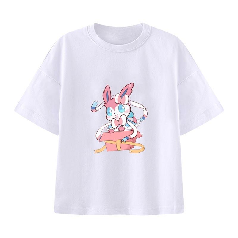Pokémon Handheld-Spiel Evoli Cartoon-Print T-Shirt Sommer Herren und Damen Übergröße Trend Locker Lässig Kurzarm-Top