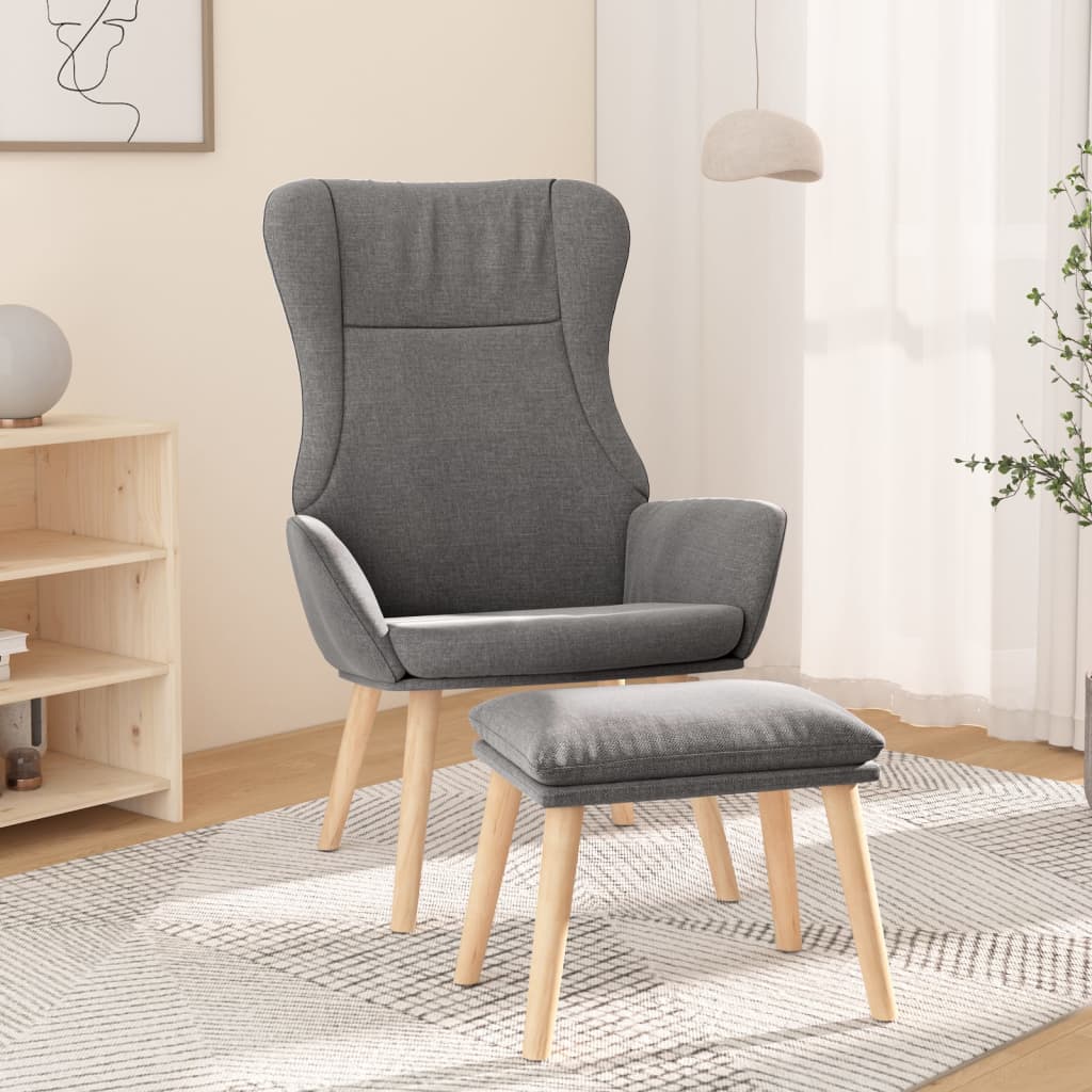 Relax Armchair with Footstool Light Grey Fabric