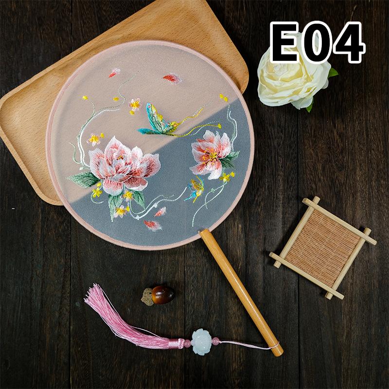 Doppelseitiger Vintage-Fächer chinesischer Stil Pfingstrose Su-Stickerei Runder Fächer Ornamente Tanzfächer Performance-Requisiten Heimdekoration