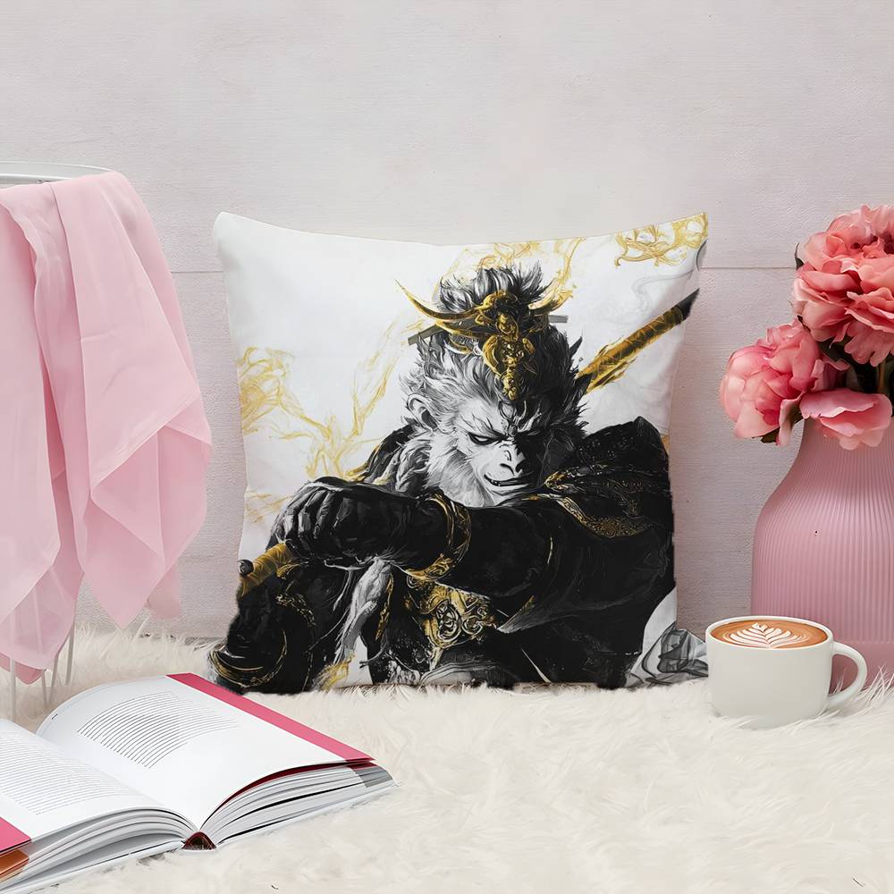 Black Myth Wukong Pillow Case Plush Linen Soft Double Sided Printed Design Throw Cushion Decorative Home