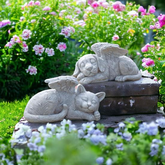 Personalized Angel Cat Memorial Statue Resin Pet Sculpture with Angel Wings for Garden Outdoor Tombstone Marker Emotional Gifts