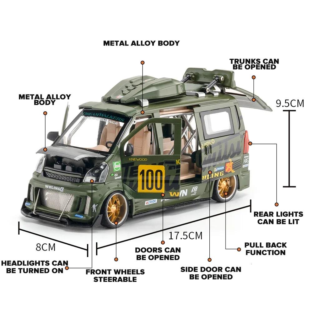 1/24 Scale Wuling Hongguang Modified Version Van Diecast Alloy Car Model for Boys  Kids Toy Vehicles Sound Light Gift Boy Girl Friend