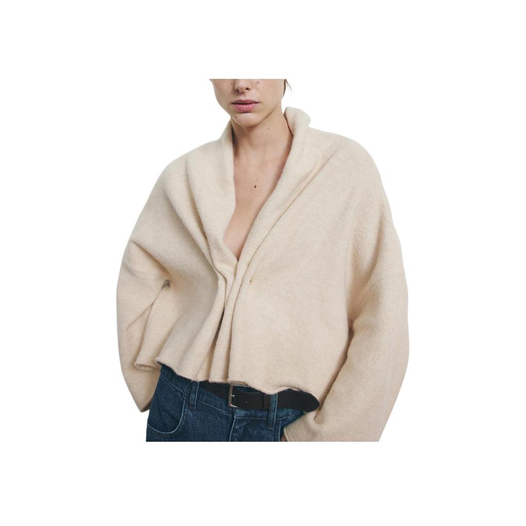 ZARA Gold Trim V-Neck Comfortable Long Sleeve Knit Sweater Women tops Nude 05536140-35