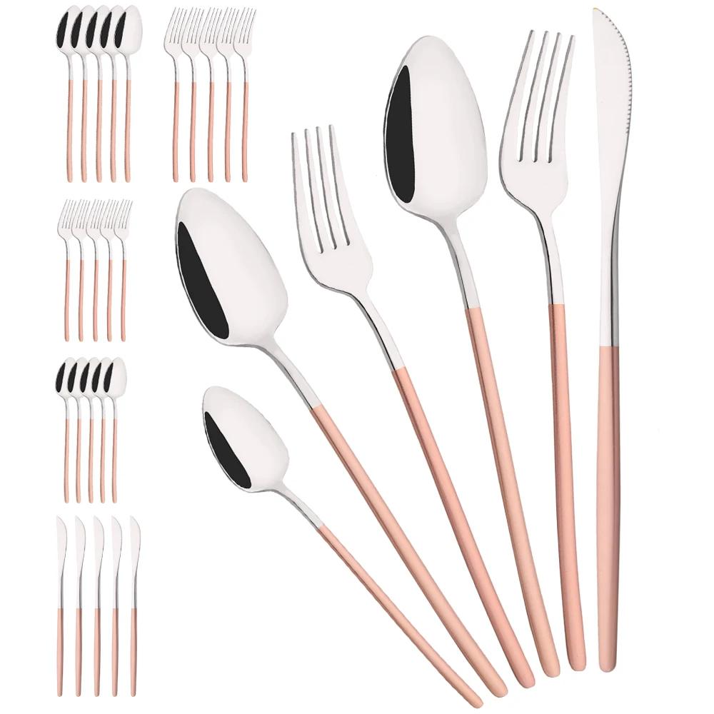 36Pcs Black Cutlery Sets Stainless Steel Knife Fork Spoon Tableware Dessert Mirror Flatware Set Festival Kitchen Dinnerware Gift