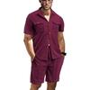 Men S Summer Workwear Short Sleeve Shirt Shorts Loose Waffle Set