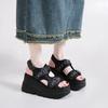 Damensandalen Offene Zehenpartie Schnalle Hohe Absätze Schuhe Schwarz Punk Gothic Plateau-Sandalen Sexy Nieten Dicke Absätze