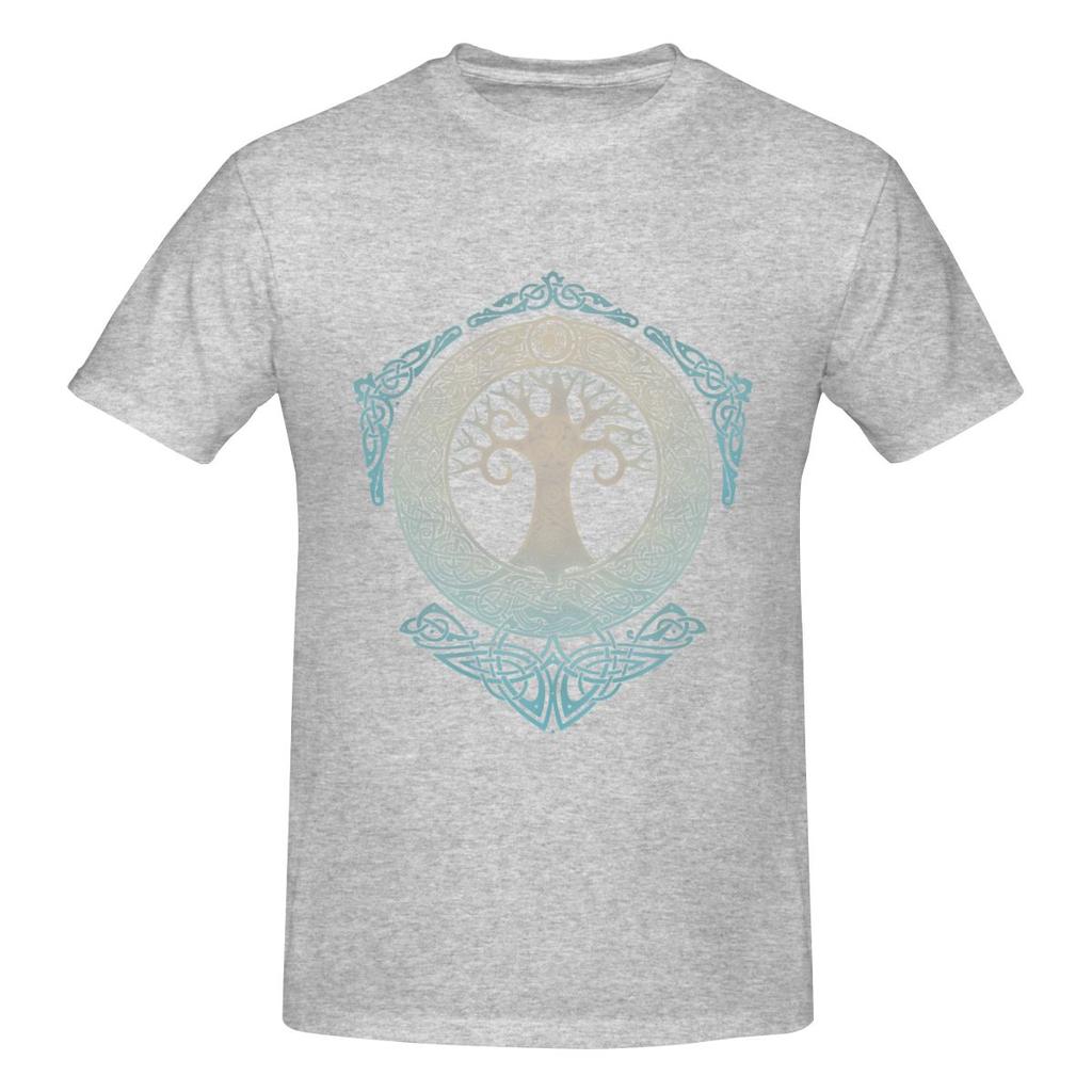 Yggdrasil Tree Of Life American Retro Tshirt Casual Girlish Feeling Solid Color Short Sleeve