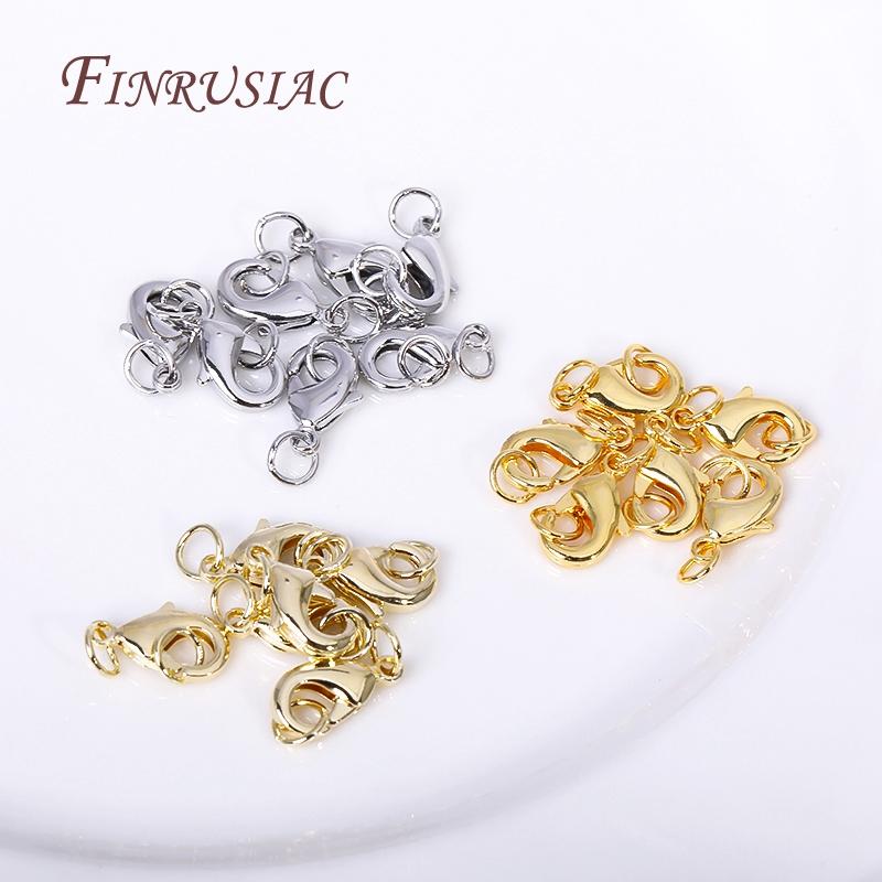 For Bracelet Necklace DIY Jewelry Making Supplies 10Pcs Wholesale Lobster Clasps with 2 Closed Rings Hooks Connectors Clasp