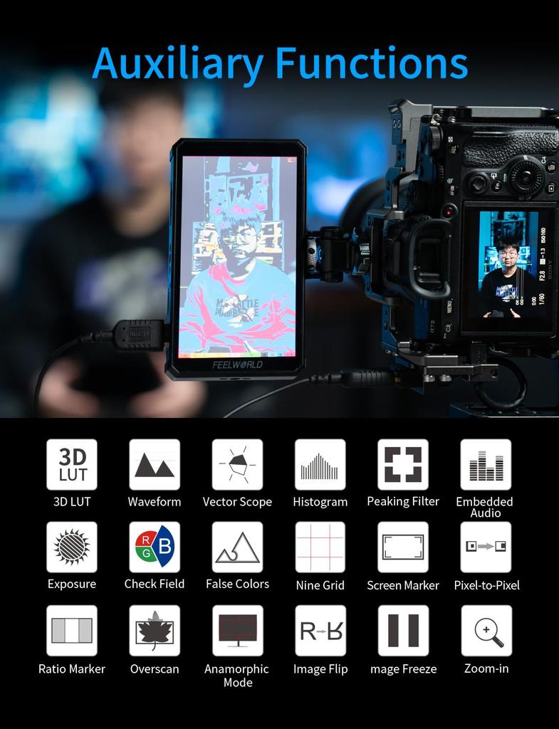 FEELWORLD PS6 5.5" OLED VerticalHorizontal Camera Field DSLR Monitor, 550nit 1080P Touchscreen, 4K 60Hz HDMI InputOutput, F550 and Case, Lightweight