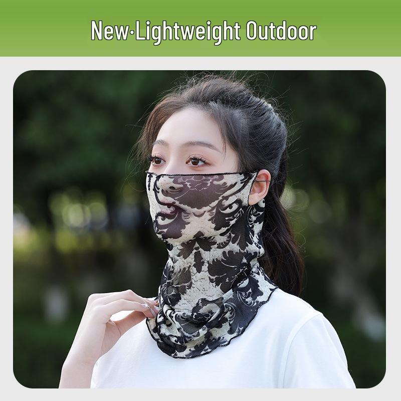 Women's Summer Face Mask: High Elastic Silk Scarf, Full Face and Neck Protection, Cycling Ear-Hanging Ice Silk Gaiter.