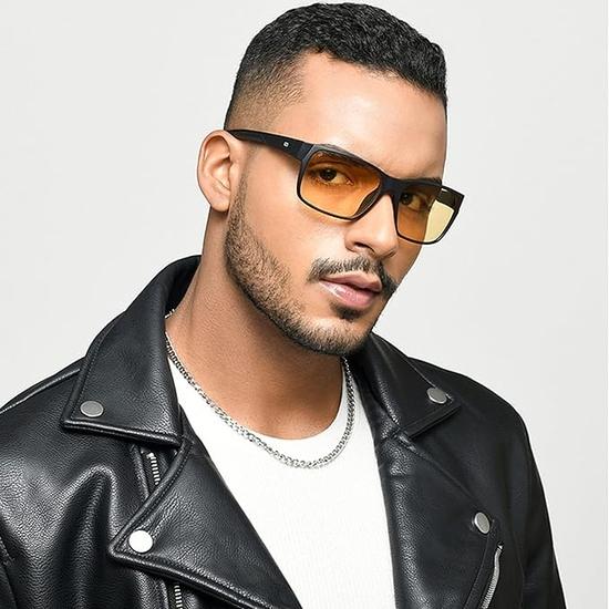 Vincent Chase By Lenskart | Black Yellow Full Rim Square | NIGHT DRIVING GLASSES | 100% UV Protected | For Men & Women | VC S14462