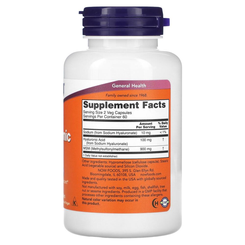 Now Foods Hyaluronic Acid 50mg with MSM, Veggie Capsules, 120 Count