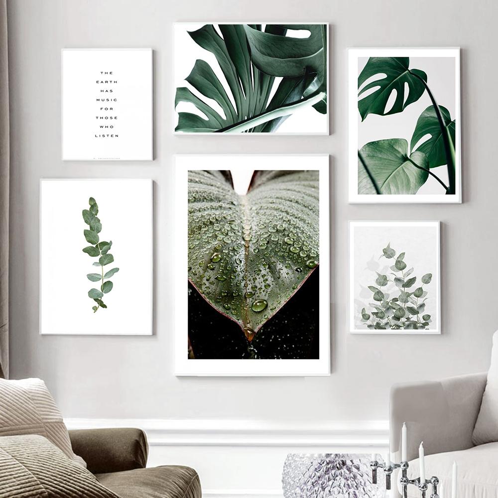 Green Leaf Plant Canvas Painting Botanical Nordic Wall Art Poster and Print Scandinavian Decoration Picture Artwork Home Decor No Frame