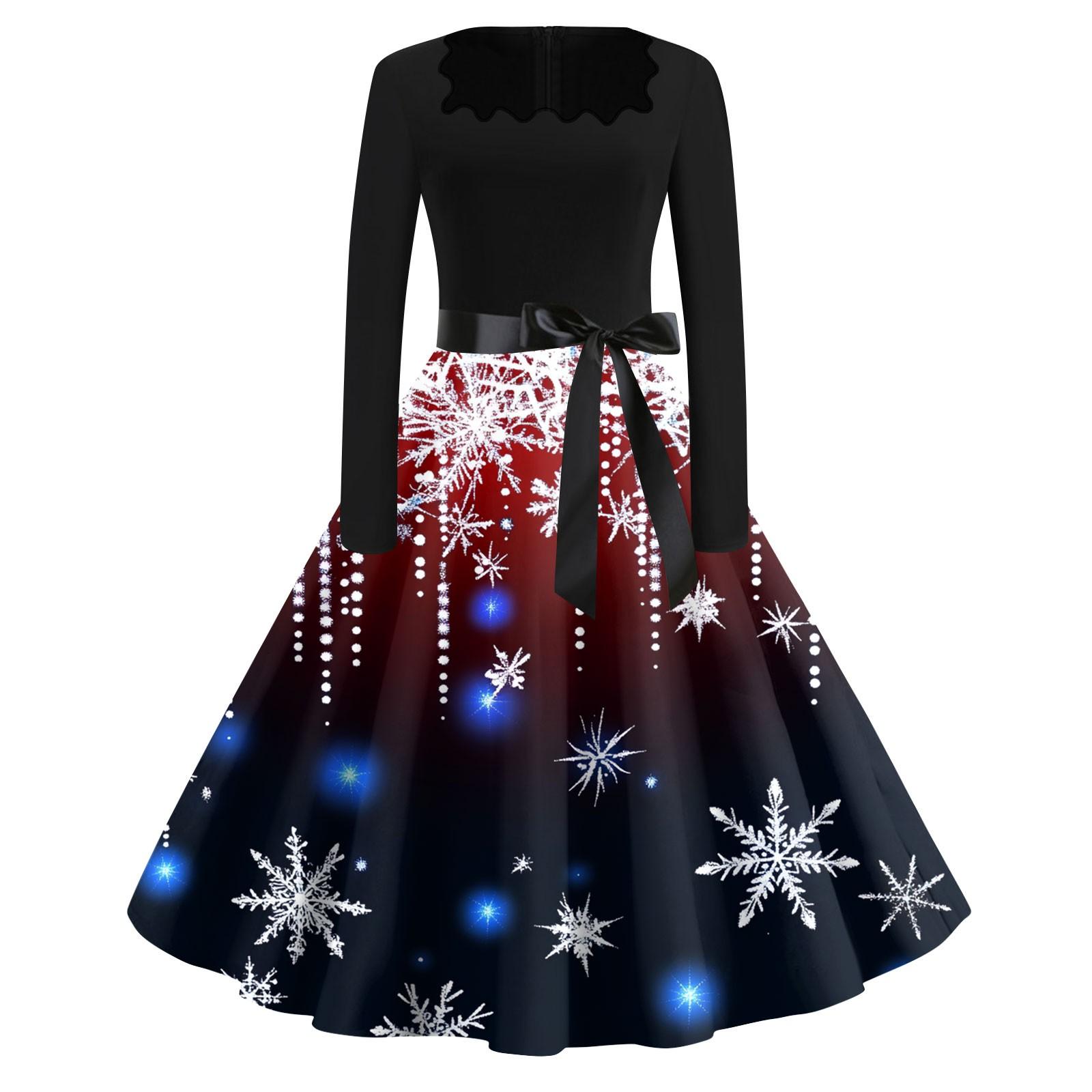 Женские модные повседневные платья с квадратным вырезом и тонкими рождественскими — фото 12