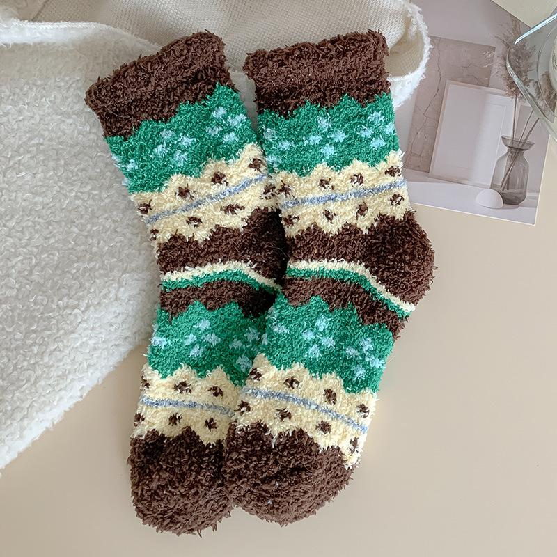 

Толстые носки для женщин на осень и зиму, коралловый флис, длинные зимние носки, плюшевое тепло, домашний флис, любовь ко сну, носки для пола 1 pair кофейный