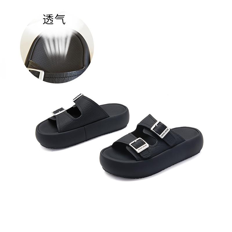 

Platform slippers women s 2025 summer new versatile casual fashion open-toe one-and-a-half drag retro belt buckle sandals 40 чёрный