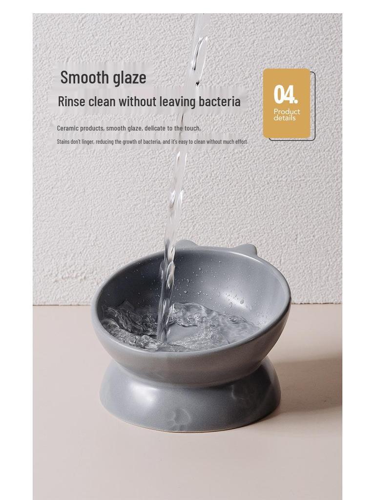 Double-Eared Slanted Ceramic Cat Bowl - Matte Glaze, Anti-Black Chin, Cervical Spine Support, Cute Design