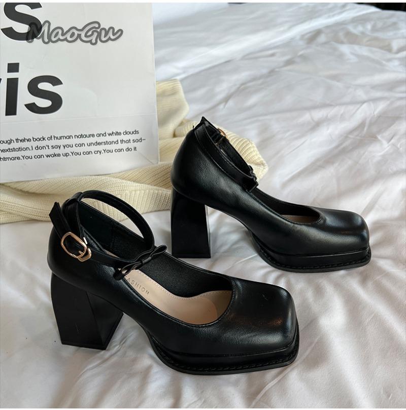 Fashion PU Leather Square Toe Women Mary Jane Shoes Ladies Elegant Outdoor Butterfly-knot Pumps Spring Autumn Women's Zapatos De Mujer