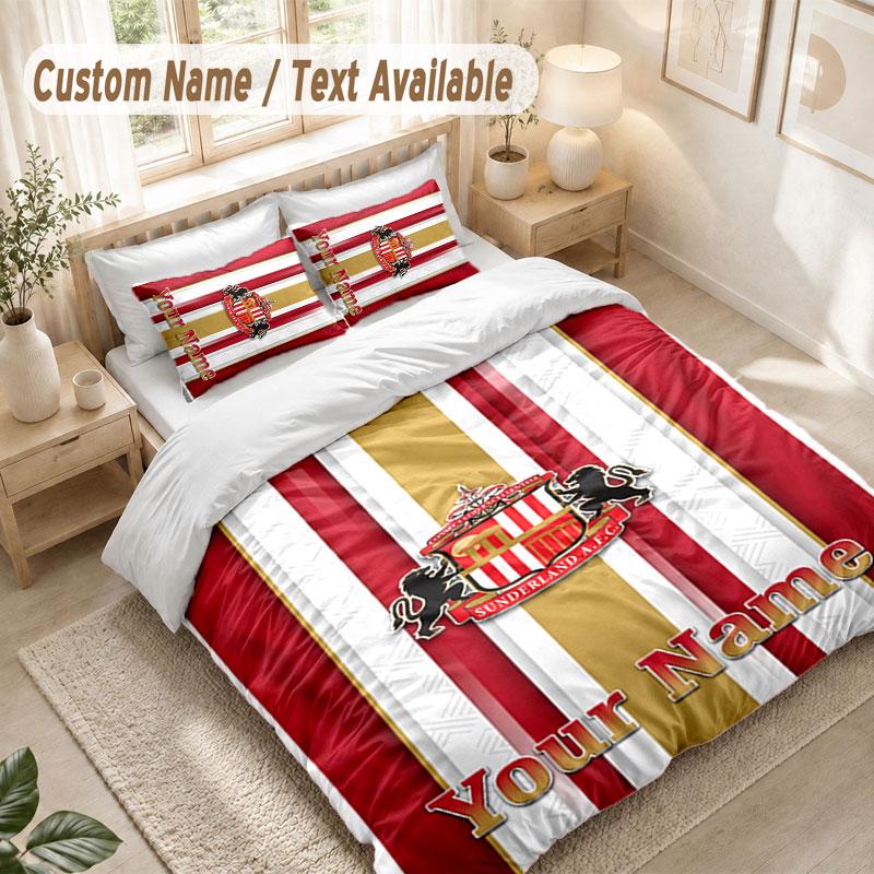 Custom Name Bedding Set 3 PiecesSunderland FC Print Duvet Cover + 2 Pillowcases Soft Bed Decor