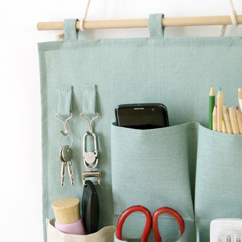 1/2pcs Linen Cotton 7Pocket Wall Hanging Storage Bag Door Back Organizer For Dorm Sundries