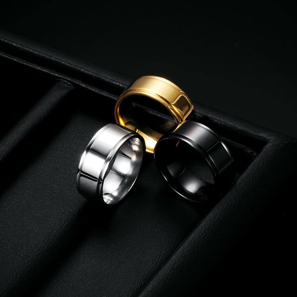 Men's 8MM Smooth Stainless Steel Two-Groove Couple Rings with Custom Laser Logo