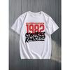 European sizes Fun Russian Men's Graphic Short Sleeve T-Shirt - 1982 Vintage Cyrillic Text Design, Black with Red & White Geometric Print