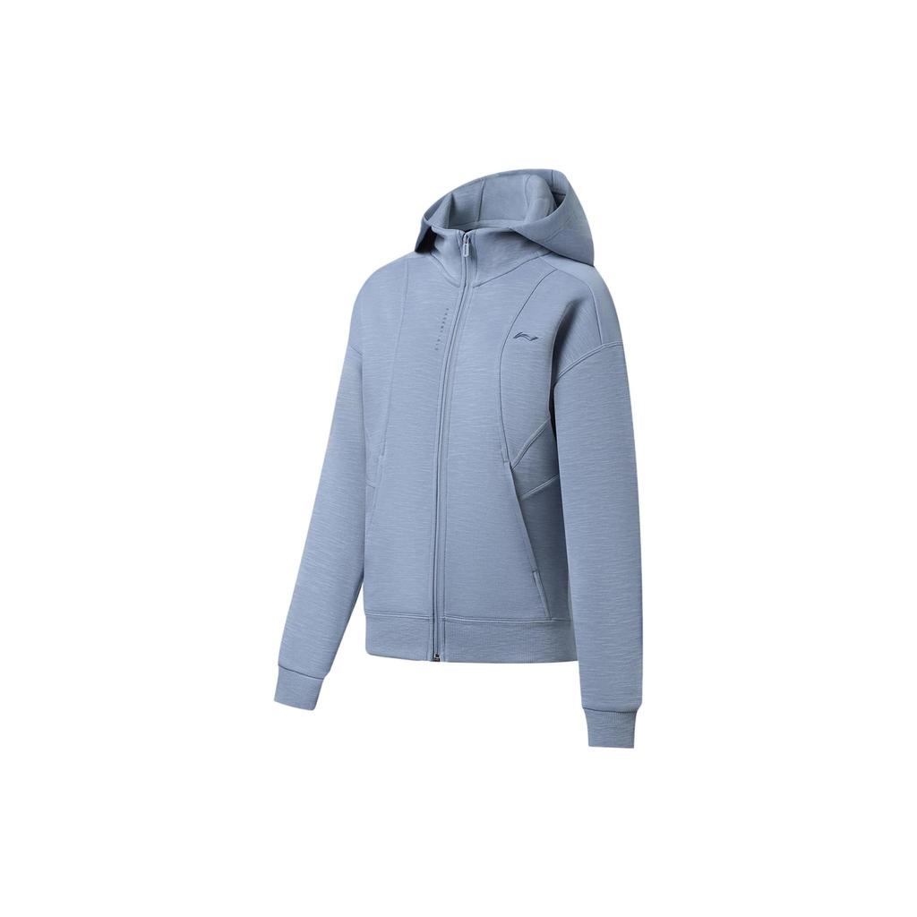 Li Ning Fitness Series Solid Color Logo Loose Zip-Up Hoodie Women hoodies Soft-Gray-Blue AWDSA68-3