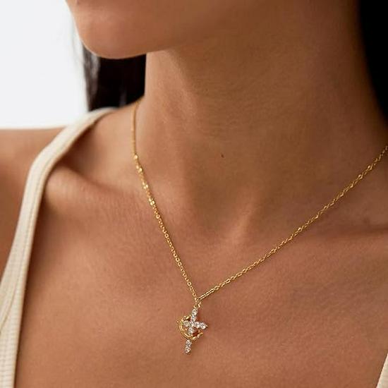 Drehbare Krone Kreuz Anhänger Halskette für Damen - Europäischer/Amerikanischer Stil, Kupfer Vergoldet, Heiß Verkauftes Persönlichkeitsdesign.
