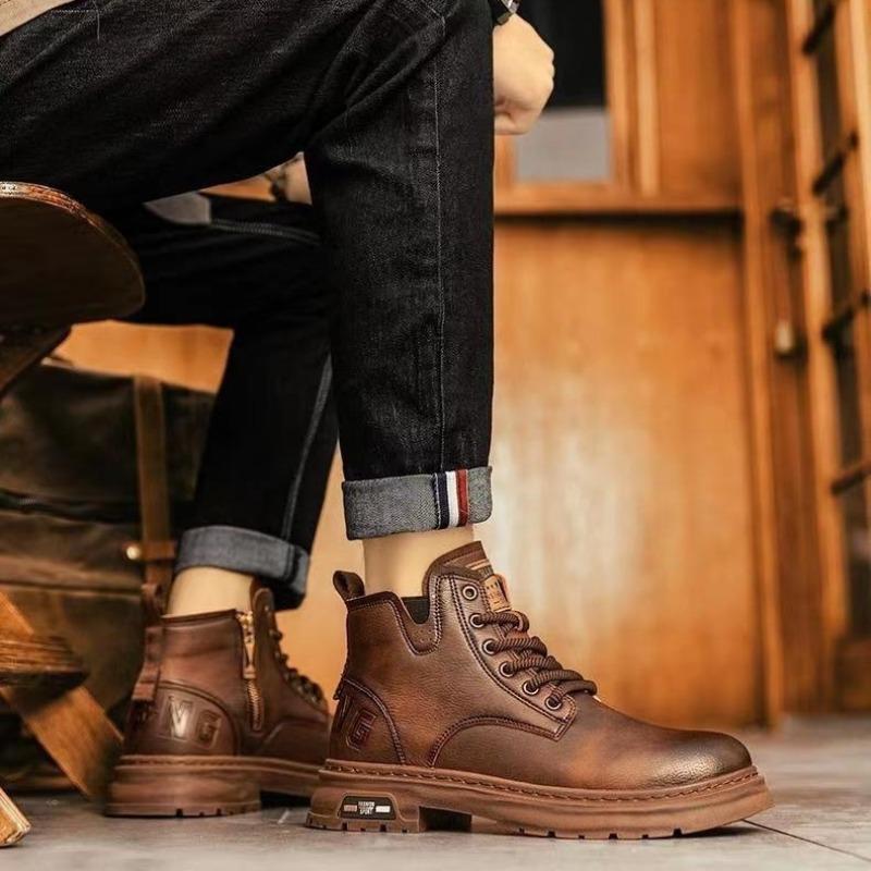Fashion Autumn Winter Luxury Men Ankle Boots British Style Men Business High Top Leather Boots Outdoor Non Slip Motorcycle Boot Sneakers