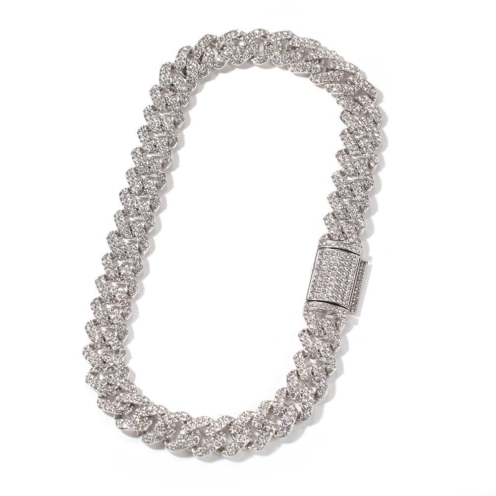 

European and American Trend 18mm Silver Chain Rock Full Diamond Alloy Fashion Metal Necklace Accessories Men 18MM+40CM