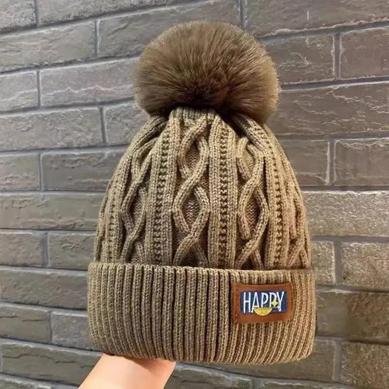 Winter Warm Female Fur Pom Poms Hat Winter Hat for Women Girl 's Cap Knitted Classic Beanies Cap Hats Thick Women Skullies