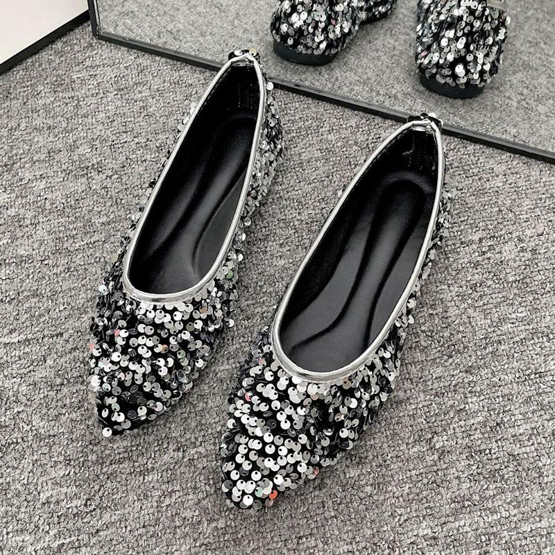 

Туфли женские на плоской подошве, удобные, мягкие, без застежек, повседневные туфли, модные, с блестками, с острым носком, блестящие туфли для вечеринок 41