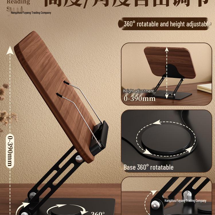 Walnut Rotatable Desktop Book Stand for Adults - Multifunctional and Adjustable