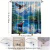 1Pc Mountain Landscape Shower Curtain With Moose & Eagle Design - Vibrant Nature Scene Polyester Fabric, 70.8X70.8 Inch Bathroom