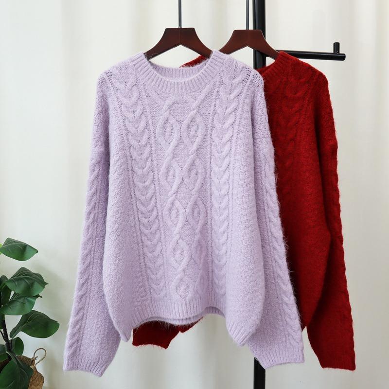 Thickened Twist Gentle Wind Knitted Sweater Top Autumn and Winter New Loose Soft Waxy Sweater Pullover Woman