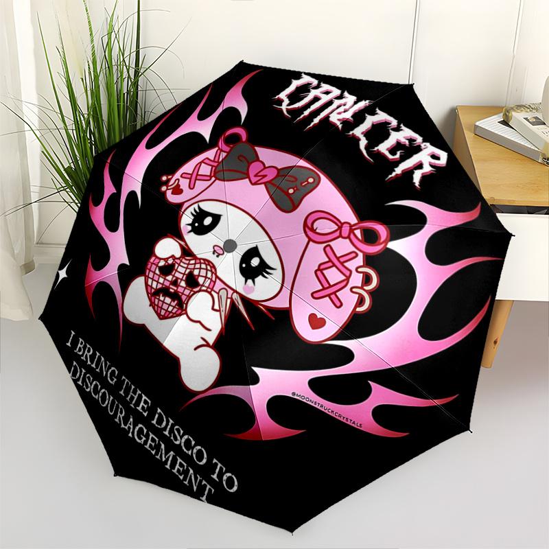 

1pc My Melody Cancer Zodiac Sign Tote Bag Automatic Folding Umbrella - Pink Flames Design with Bow Accessories, Perfect for Fans, Travel, Daily Use, a