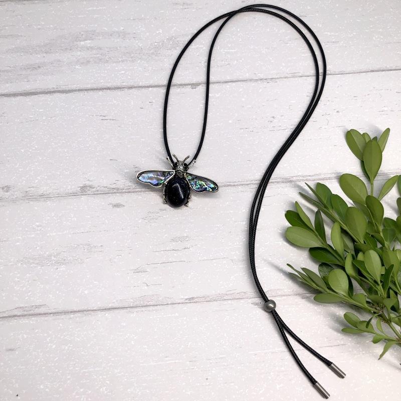 Seashell Ancient Silver Bee Necklace Femininity Simple Sweater Chain Shell Blue Sandstone Pendant Jewelry
