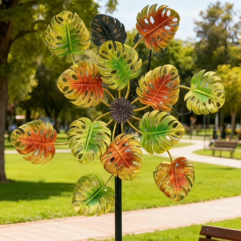 Outdoor Garden Metal Sunflower Windmill Dual Sided Rotating Iron Yard Ornament Weather Resistant Decorative Piece 95cm Height