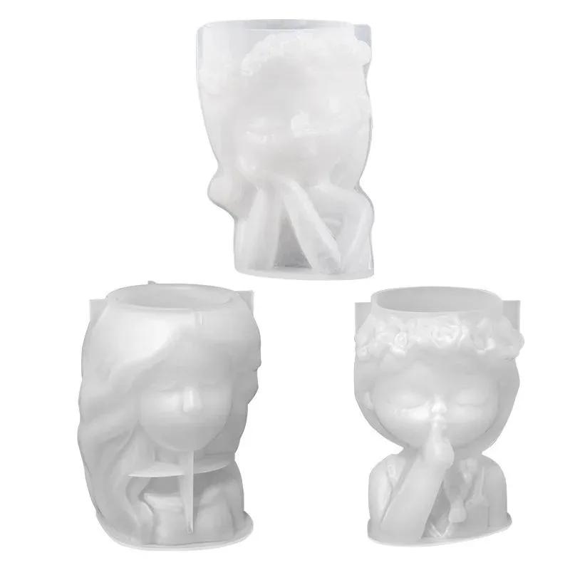 Forma silikonowa 3D Urocza dziewczynka Forma doniczki DIY Ręcznie robione rzemiosło Gips Świeca Kryształ Żywica epoksydowa Forma do dekoracji domu