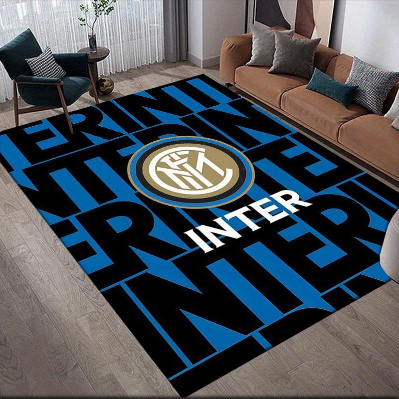Inter Milan Printed Carpet, Home Sofa Decoration for Living Room & Bedroom, Non‑Slip Play Flannel Floor Mat for Game Room