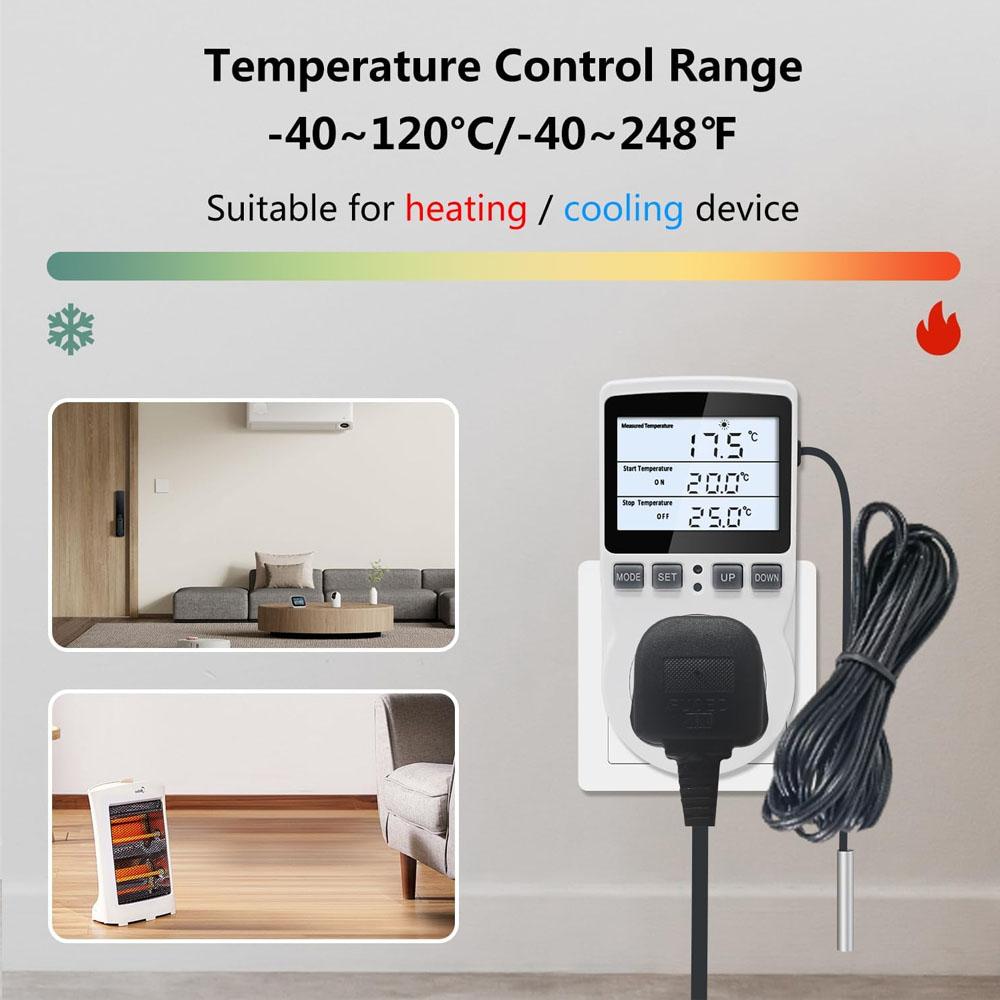 Digital Thermostat Socket EU/US/UK Plug Temperature Controller Timer Switch Cooling Heating Control 5 Mode Timing Socket